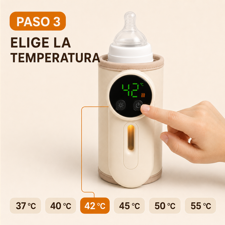 Paso 3: elegí la temperatura entre 37, 40, 42, 45, 50 y 55 grados